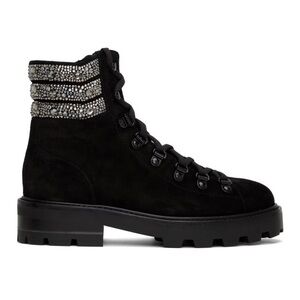 NWT Jimmy CHOO Black Eshe Boots in Suede with Crystal Embelishment - size 6
